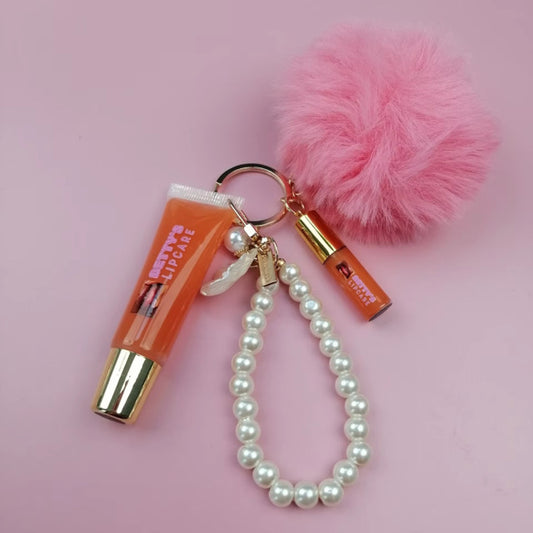 LIP GLOSS WITH POM POM KEYCHAIN