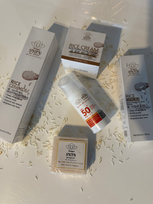 THE DAY GLOW SET OF (SIX) RICE SKINCARE BY UNIQUE SKIN BY BETTY